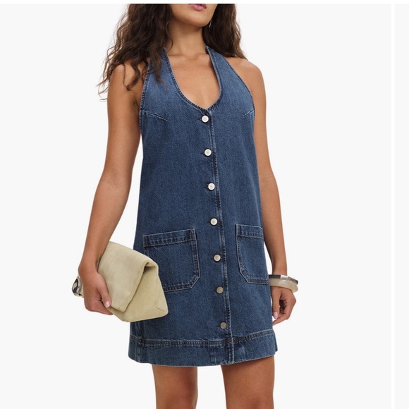 NWT Reformation Brittany Halter Denim Halter Dress - Picture 7 of 16